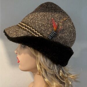 Vintage Canadian Tweed and Faux Fur Trapper Hat - Cap Medium 60s-70s